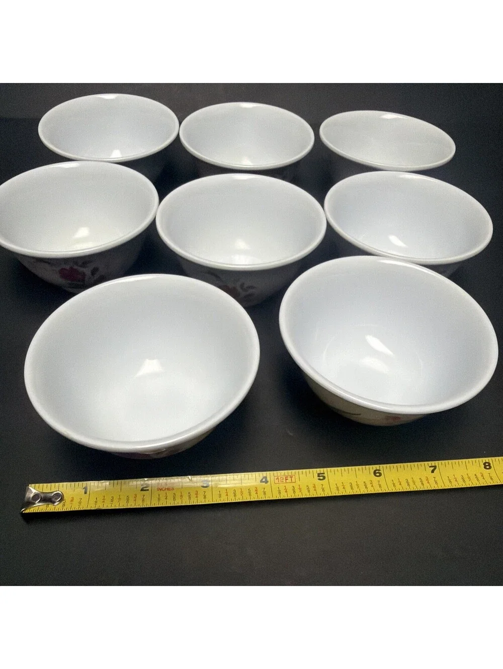 8 Vintage Melamine Koyo Japan Tea Or Rice Cups Bowls White Retro Flower Motif